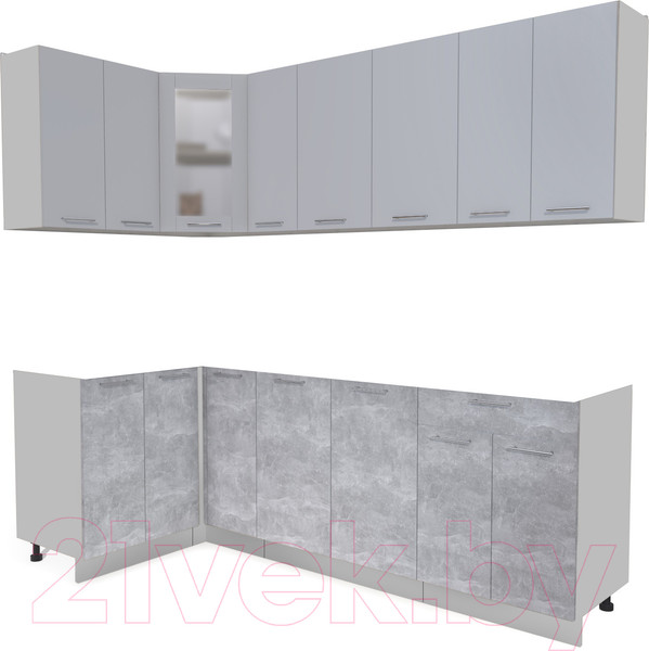 Изображение товара Кухонный гарнитур Интерлиния Мила 12x23 без столешницы (серебристый/бетон)