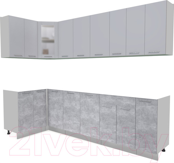 Изображение товара Кухонный гарнитур Интерлиния Мила 12x27 без столешницы (серебристый/бетон)