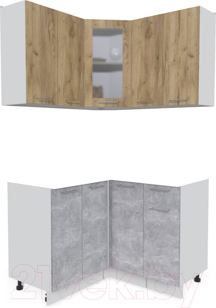 Изображение товара Кухонный гарнитур Интерлиния Мила 12x12 без столешницы (дуб золотой/бетон)