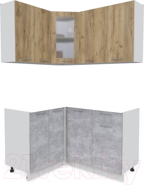 Изображение товара Кухонный гарнитур Интерлиния Мила 12x14 без столешницы (дуб золотой/бетон)