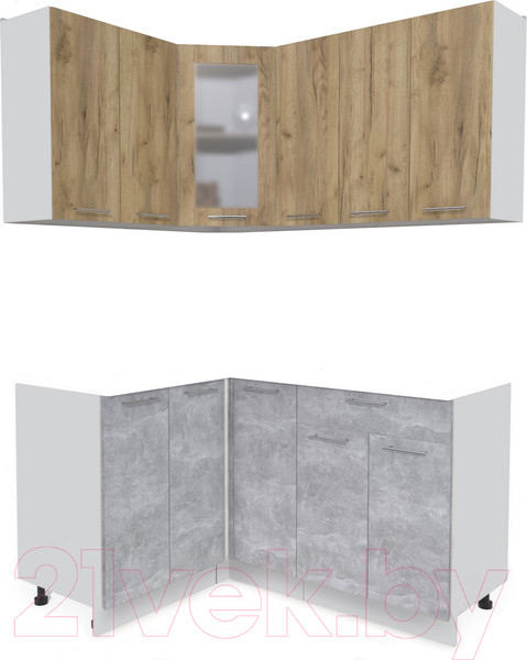 Изображение товара Кухонный гарнитур Интерлиния Мила 12x15 без столешницы (дуб золотой/бетон)