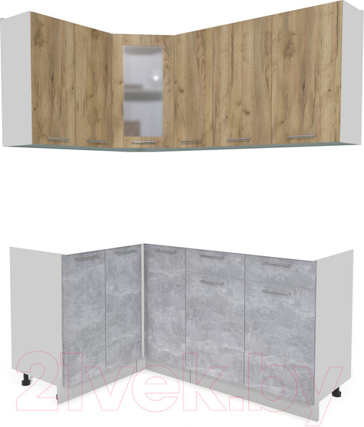 Изображение товара Кухонный гарнитур Интерлиния Мила 12x17 без столешницы (дуб золотой/бетон)