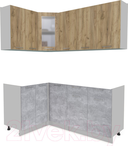 Изображение товара Кухонный гарнитур Интерлиния Мила 12x18 без столешницы (дуб золотой/бетон)