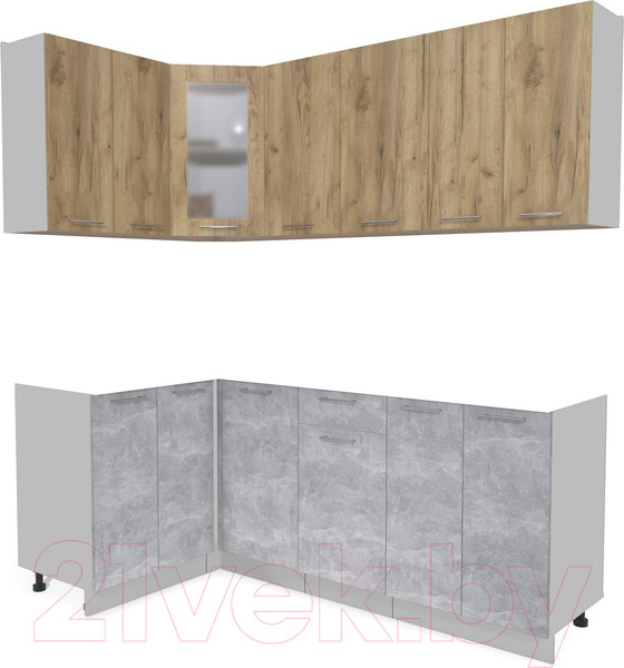 Изображение товара Кухонный гарнитур Интерлиния Мила 12x20 без столешницы (дуб золотой/бетон)