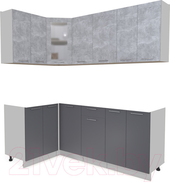 Изображение товара Кухонный гарнитур Интерлиния Мила 12x20 без столешницы (бетон/антрацит)