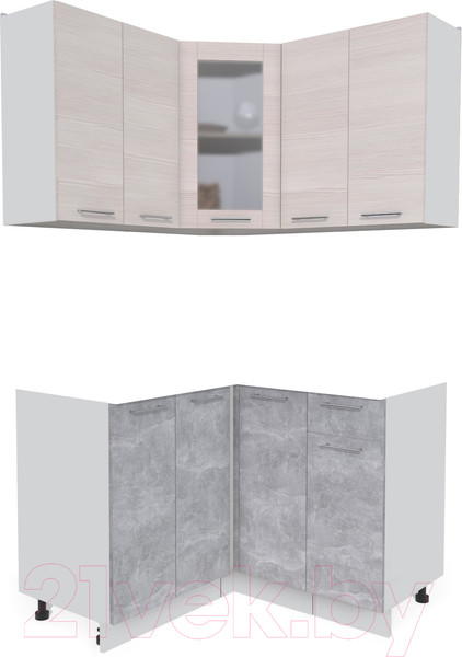 Изображение товара Кухонный гарнитур Интерлиния Мила 12x12 без столешницы (вудлайн кремовый/бетон)