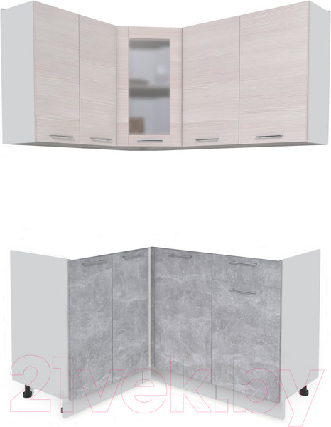 Изображение товара Кухонный гарнитур Интерлиния Мила 12x14 без столешницы (вудлайн кремовый/бетон)