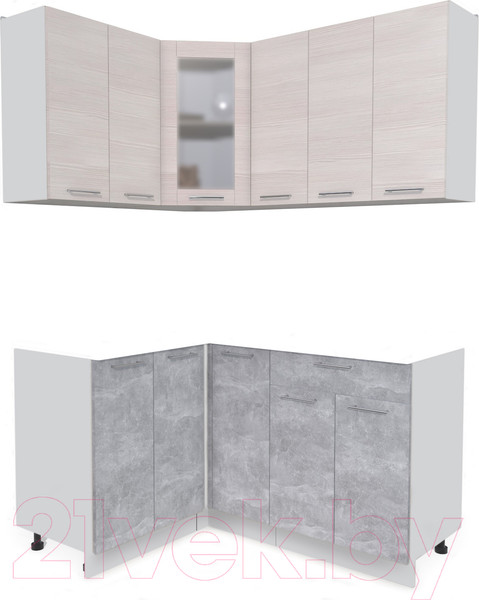Изображение товара Кухонный гарнитур Интерлиния Мила 12x15 без столешницы (вудлайн кремовый/бетон)