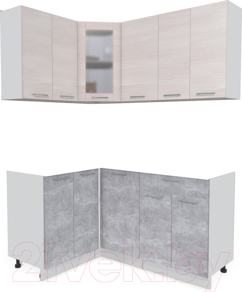 Изображение товара Кухонный гарнитур Интерлиния Мила 12x16 без столешницы (вудлайн кремовый/бетон)
