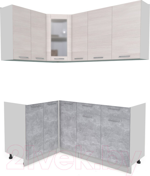 Изображение товара Кухонный гарнитур Интерлиния Мила 12x17 без столешницы (вудлайн кремовый/бетон)
