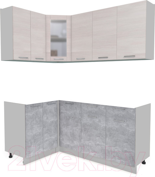 Изображение товара Кухонный гарнитур Интерлиния Мила 12x18 без столешницы (вудлайн кремовый/бетон)