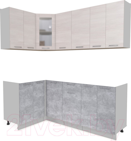 Изображение товара Кухонный гарнитур Интерлиния Мила 12x20 без столешницы (вудлайн кремовый/бетон)