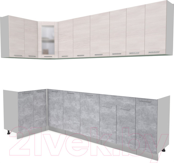 Изображение товара Кухонный гарнитур Интерлиния Мила 12x27 без столешницы (вудлайн кремовый/бетон)