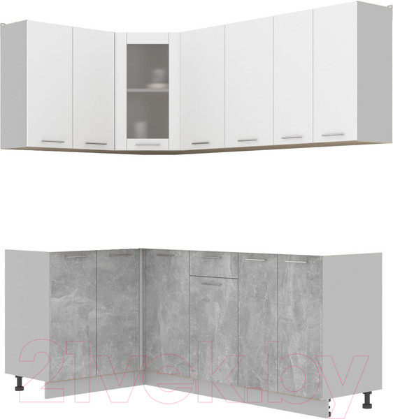 Изображение товара Кухонный гарнитур Интерлиния Мила 12x20 без столешницы (белый платинум/бетон)