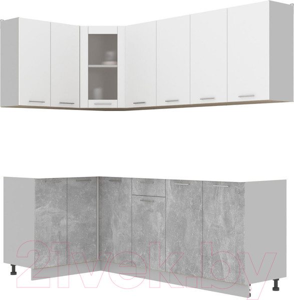 Изображение товара Кухонный гарнитур Интерлиния Мила 12x22 без столешницы (белый платинум/бетон)