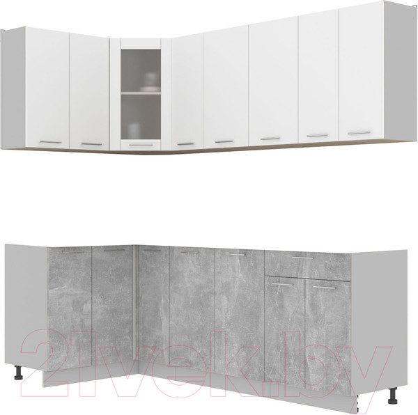 Изображение товара Кухонный гарнитур Интерлиния Мила 12x23 без столешницы (белый платинум/бетон)