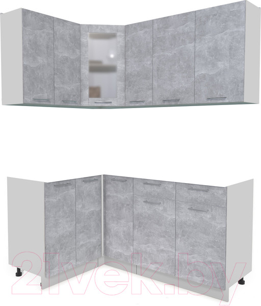 Изображение товара Кухонный гарнитур Интерлиния Мила 12x17 без столешницы (бетон)