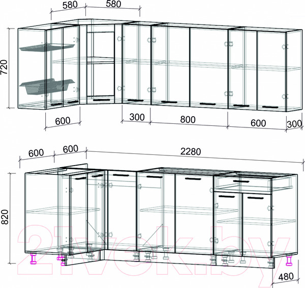 Изображение товара Кухонный гарнитур Интерлиния Мила 12x23 без столешницы (белый платинум)