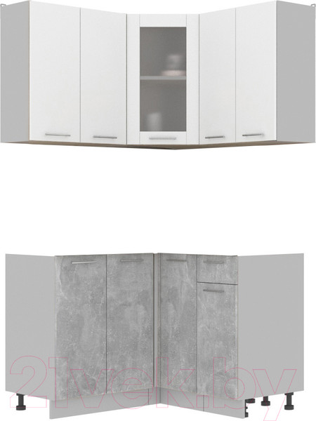 Изображение товара Кухонный гарнитур Интерлиния Мила 12x12 без столешницы (белый платинум/бетон)