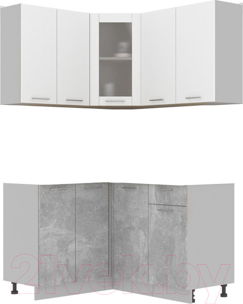Изображение товара Кухонный гарнитур Интерлиния Мила 12x14 без столешницы (белый платинум/бетон)