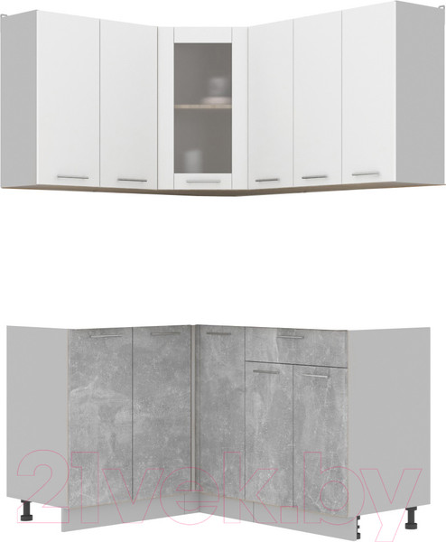 Изображение товара Кухонный гарнитур Интерлиния Мила 12x15 без столешницы (белый платинум/бетон)