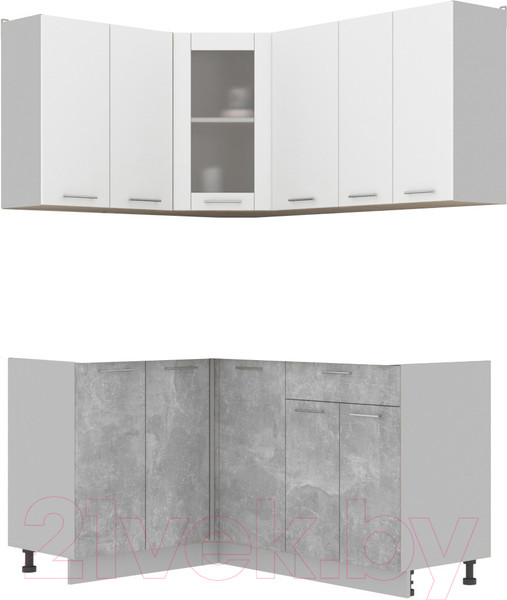Изображение товара Кухонный гарнитур Интерлиния Мила 12x16 без столешницы (белый платинум/бетон)
