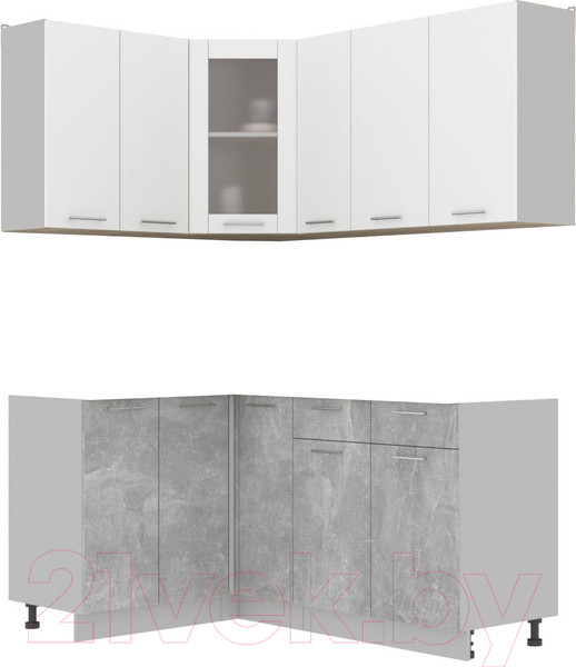 Изображение товара Кухонный гарнитур Интерлиния Мила 12x17 без столешницы (белый платинум/бетон)