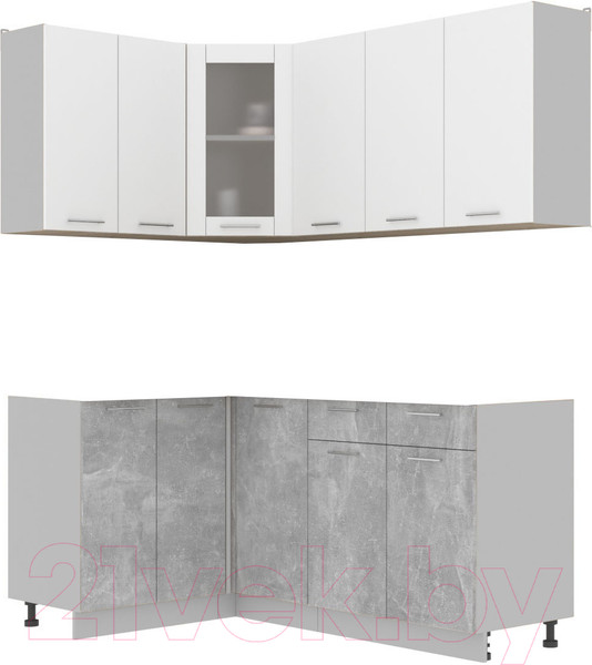 Изображение товара Кухонный гарнитур Интерлиния Мила 12x18 без столешницы (белый платинум/бетон)