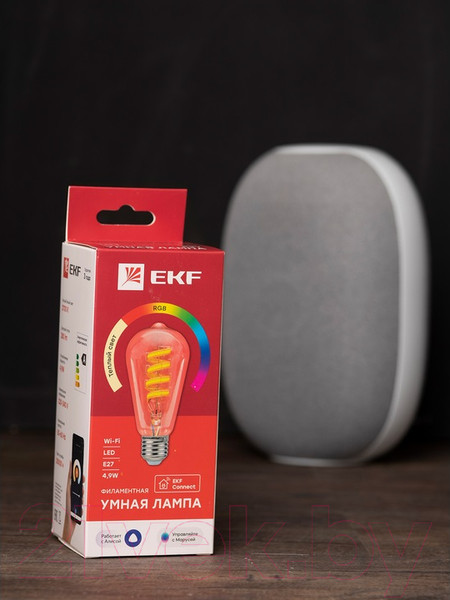 Изображение товара Умная лампа EKF Connect RGB E27 ST64 / slwf-e27-st64-fil-rgbw
