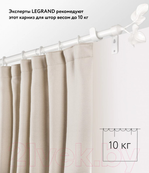 Изображение товара Карниз для штор LEGRAND Лист Раздвижной 1.6-3м 1-но рядный / 58102160 (белый)