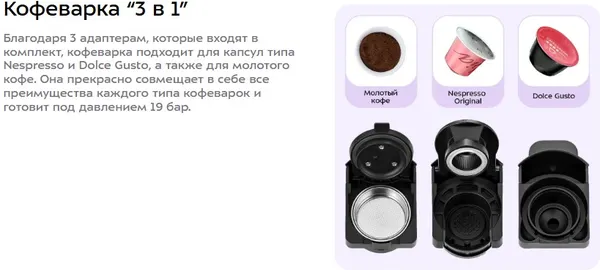 Изображение товара Кофеварка эспрессо Kitfort KT-7105-3 3 в 1 (черно-бирюзовый)