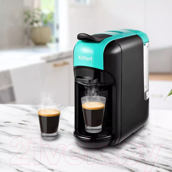 Изображение товара Кофеварка эспрессо Kitfort KT-7105-3 3 в 1 (черно-бирюзовый)