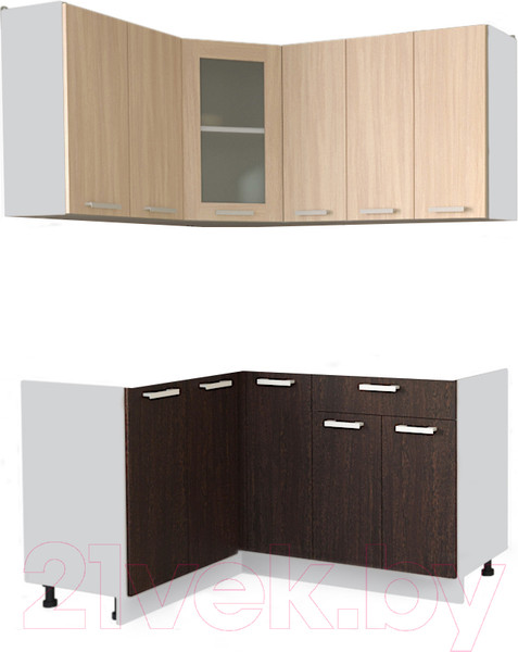 Изображение товара Кухонный гарнитур Интерлиния Мила 12x15 без столешницы (дуб молочный/дуб венге)