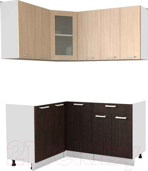 Изображение товара Кухонный гарнитур Интерлиния Мила 12x16 без столешницы (дуб молочный/дуб венге)