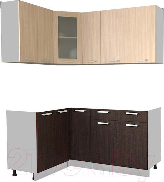 Изображение товара Кухонный гарнитур Интерлиния Мила 12x17 без столешницы (дуб молочный/дуб венге)