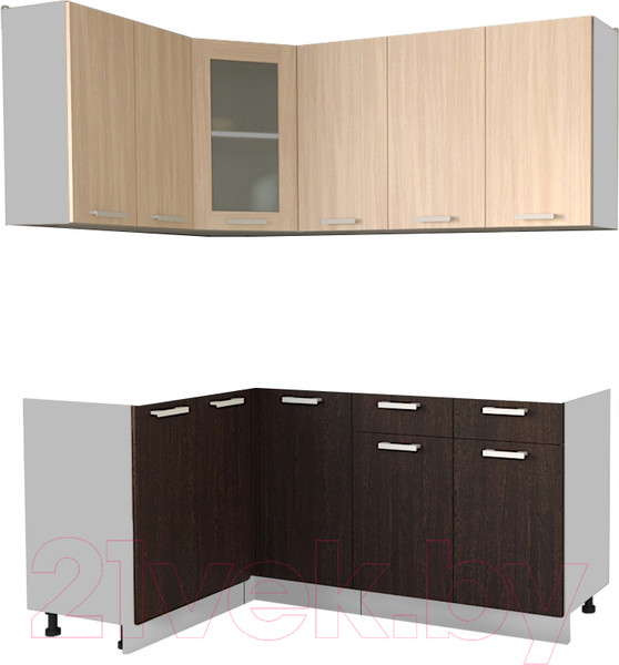 Изображение товара Кухонный гарнитур Интерлиния Мила 12x18 без столешницы (дуб молочный/дуб венге)