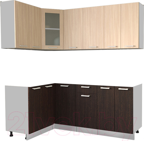 Изображение товара Кухонный гарнитур Интерлиния Мила 12x20 без столешницы (дуб молочный/дуб венге)