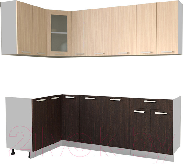 Изображение товара Кухонный гарнитур Интерлиния Мила 12x23 без столешницы (дуб молочный/дуб венге)