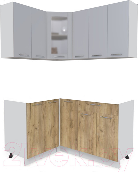 Изображение товара Кухонный гарнитур Интерлиния Мила 12x15 без столешницы (серебристый/дуб золотой)