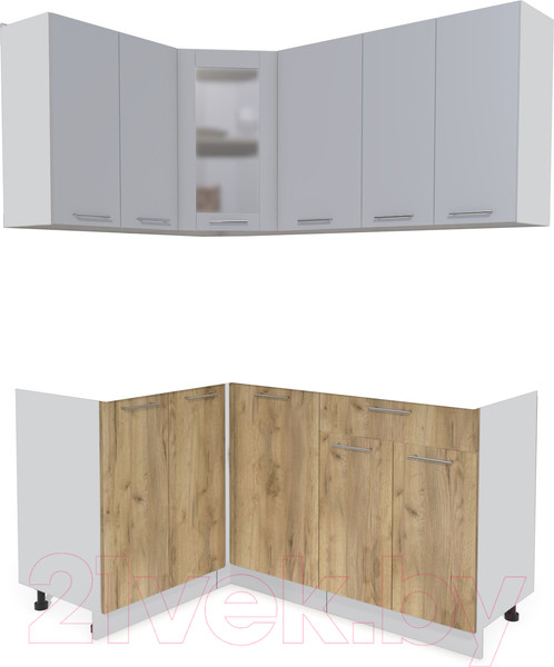 Изображение товара Кухонный гарнитур Интерлиния Мила 12x16 без столешницы (серебристый/дуб золотой)