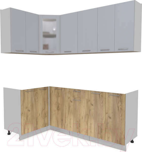 Изображение товара Кухонный гарнитур Интерлиния Мила 12x20 без столешницы (серебристый/дуб золотой)