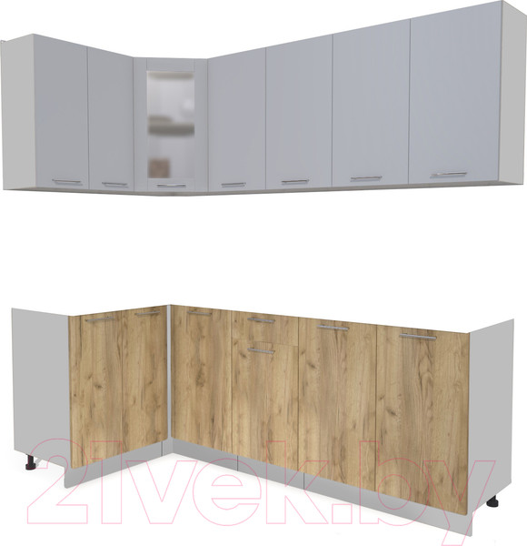 Изображение товара Кухонный гарнитур Интерлиния Мила 12x22 без столешницы (серебристый/дуб золотой)