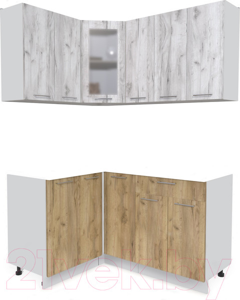 Изображение товара Кухонный гарнитур Интерлиния Мила 12x15 без столешницы (дуб белый/дуб золотой)