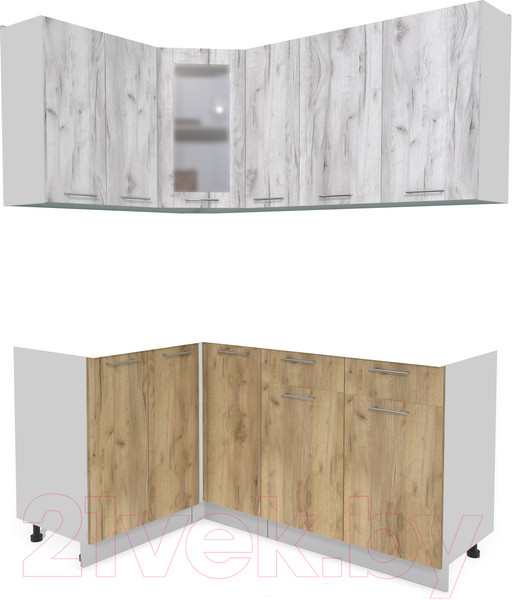 Изображение товара Кухонный гарнитур Интерлиния Мила 12x17 без столешницы (дуб белый/дуб золотой)