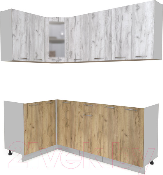 Изображение товара Кухонный гарнитур Интерлиния Мила 12x20 без столешницы (дуб белый/дуб золотой)