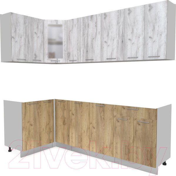 Изображение товара Кухонный гарнитур Интерлиния Мила 12x23 без столешницы (дуб белый/дуб золотой)