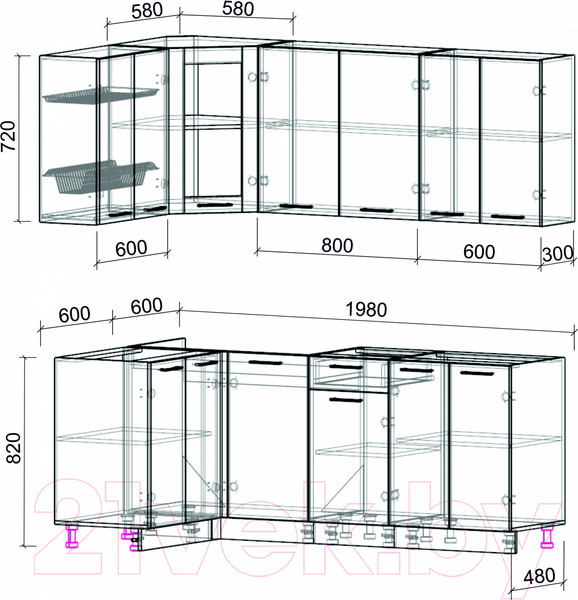 Изображение товара Кухонный гарнитур Интерлиния Мила 12x20 без столешницы (дуб золотой)