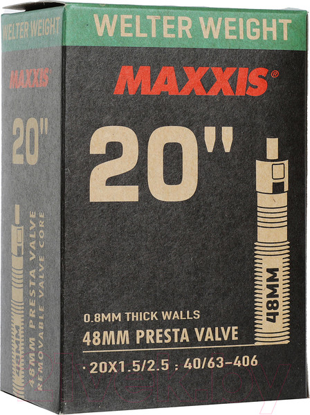 Изображение товара Камера для велосипеда Maxxis 20x1.5/2.5 (40/63-406) 0.8 LFVSEP48 B-CAP / TB00160500