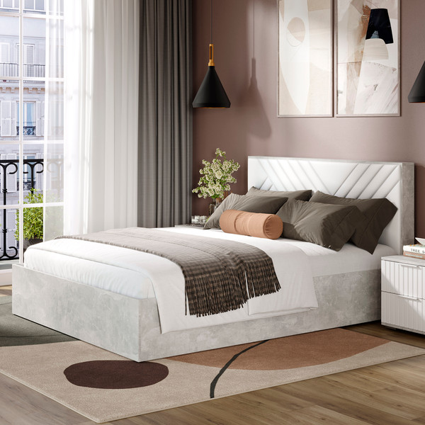 Изображение товара Двуспальная кровать ТриЯ Хилтон универсальная тип 1 с ПМ 160x200 (ателье светлый/белый)