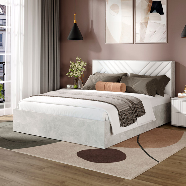 Изображение товара Двуспальная кровать ТриЯ Хилтон универсальная тип 1 с ПМ 160x200 (ателье светлый/белый)